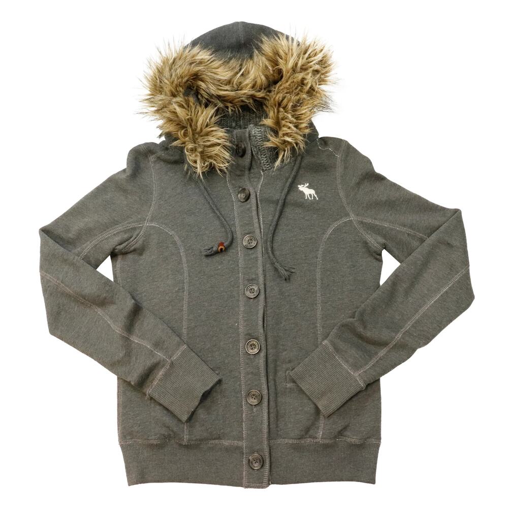 Vintage Abercrombie Gray Fur Hoodie Size S